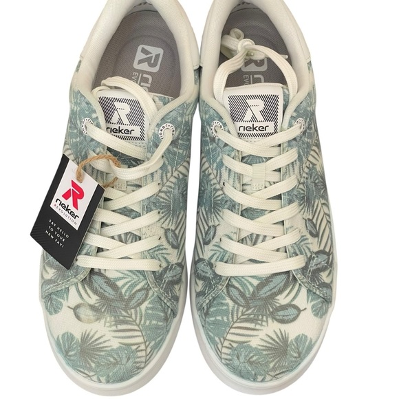 Rieker White and Green Leaf Pattern Sneakers size 38(7-7.5 USA) - Picture 2 of 16